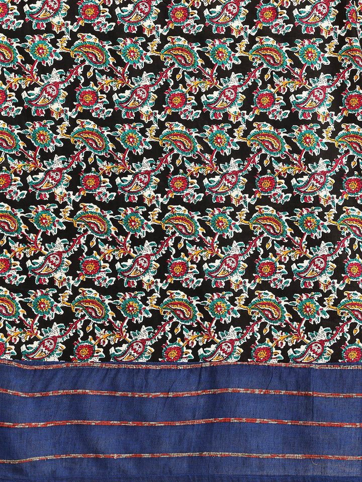 Dark Blue Ajrak Print Khesh Saree with Blouse piece | SHOBITAM
