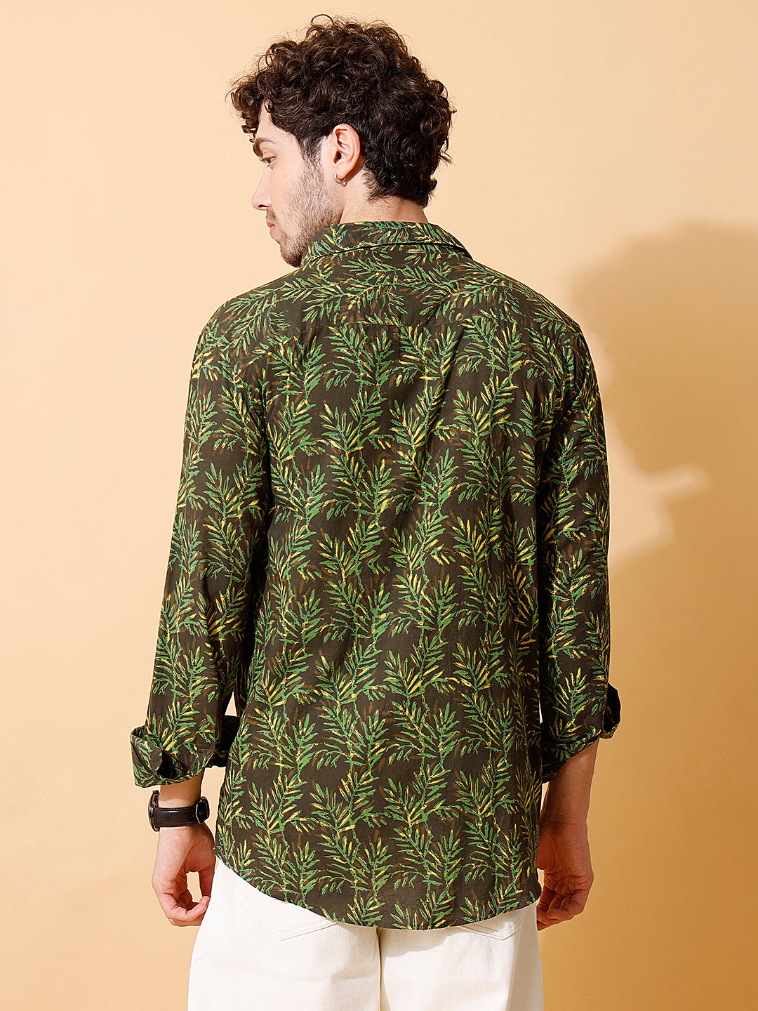 Forest Indigo Ajrakh Full Sleeve Cotton Shirt in Green for Men