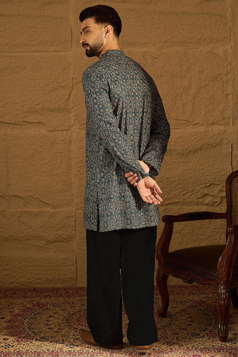 Navy Blue Viscose Rayon Geometric Printed Straight Kurta  | SHOBITAM