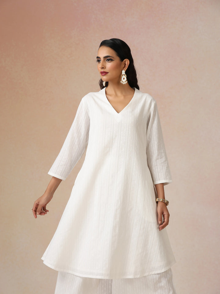 White Dobby Kurta Set | SHOBITAM