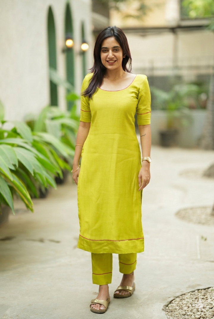 Raha Lime Green Kurti Set (Set of 2) | SHOBITAM