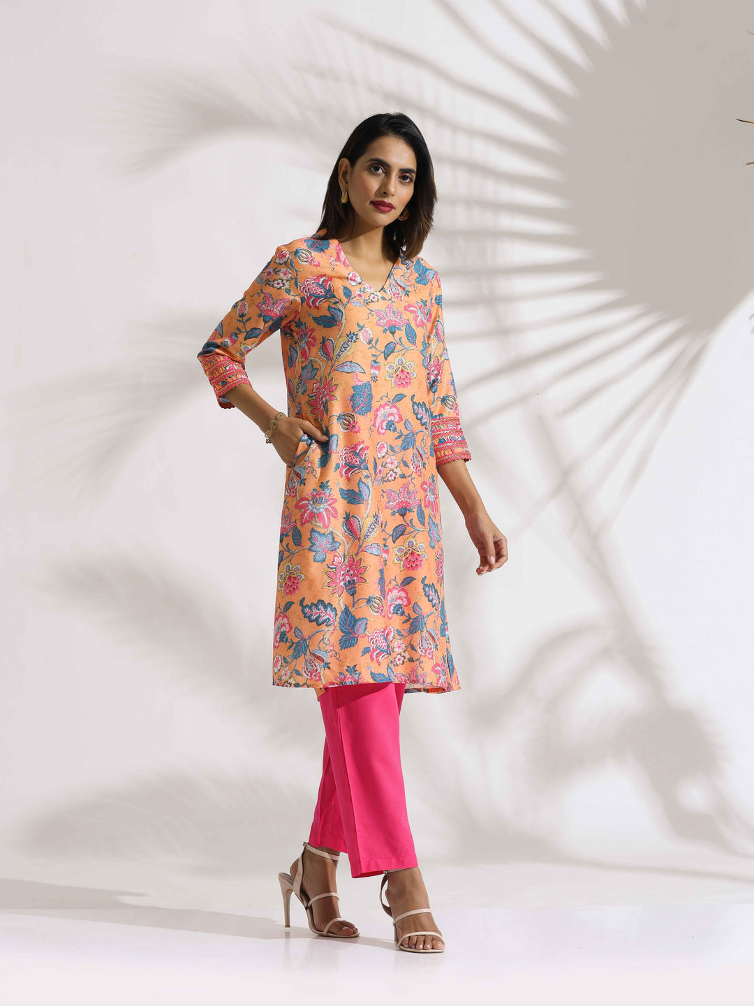 Orange Print Kurta Co-ord Set  | SHOBITAM