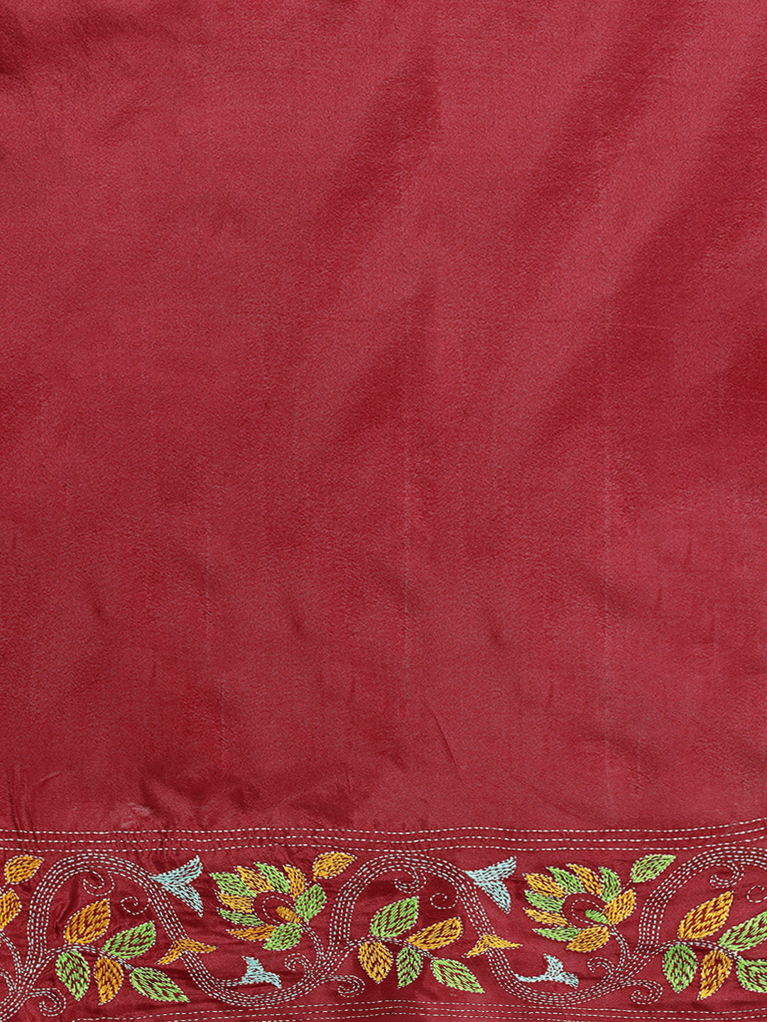 Red Bird Design Artsilk Kantha Saree with Blouse piece