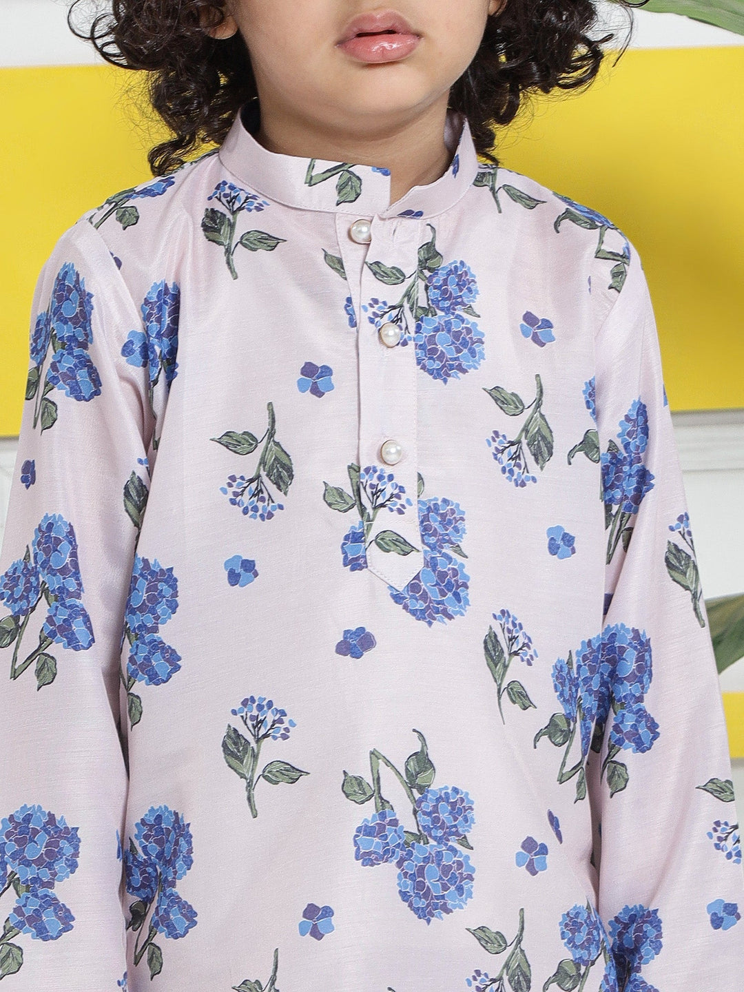 Rose Water Floral Muslin Kurta with Cotton Dhoti | SHOBITAM