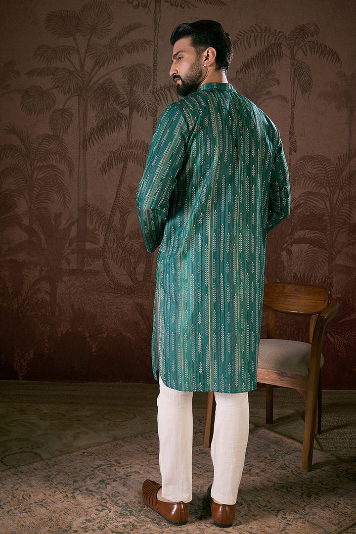 Turquoise Blue Silk Blend Floral Printed Straight Kurta With Trouser | SHOBITAM