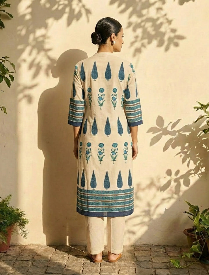 Ivory Blue Printed Kurta Pant Dupatta Set | SHOBITAM