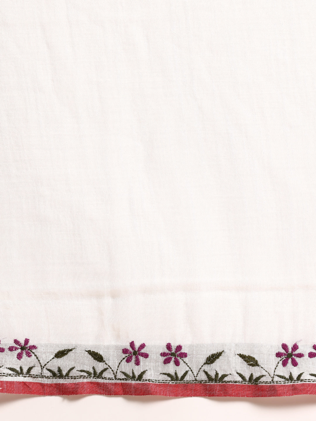 White Linen Kantha Saree with Minimal Border and Blouse piece