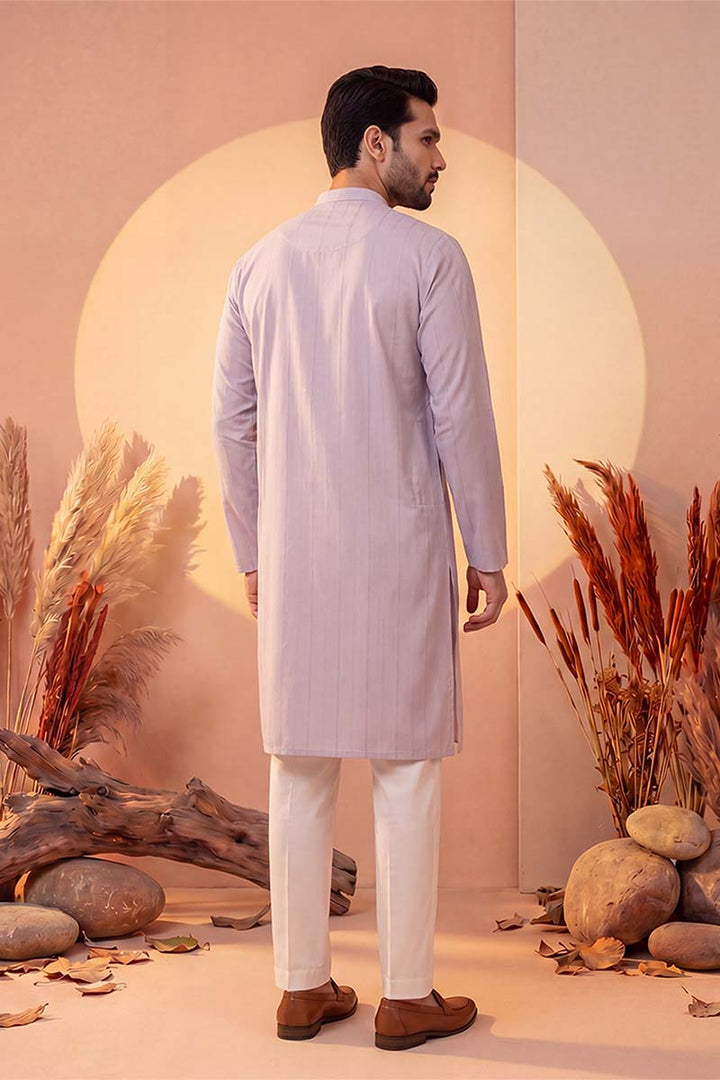 Mens Lavender Silk Blend Solid Kurta With Trousers | SHOBITAM