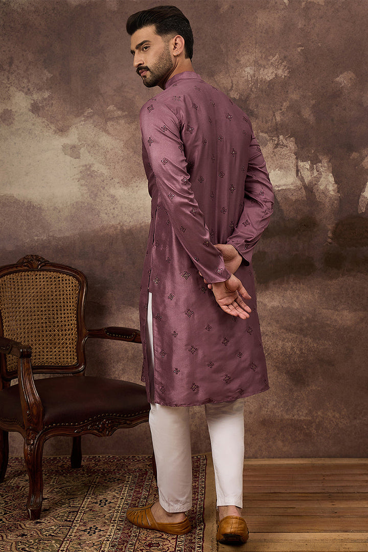 Mavue Silk Blend Solid Embroidered Straight Kurta with Trouser | SHOBITAM