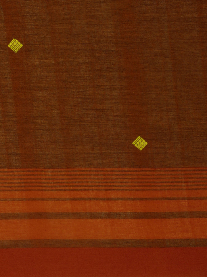 Rust Brown Hand woven Assamese Cotton Saree