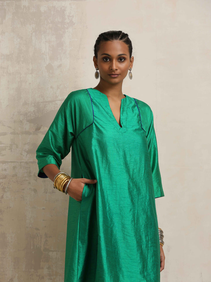Bright Green Silk Kurta Co-ord Set | SHOBITAM
