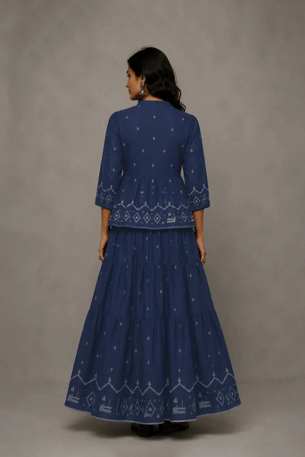 Handloom Indigo Blue Traditional Jamdani Skord | SHOBITAM
