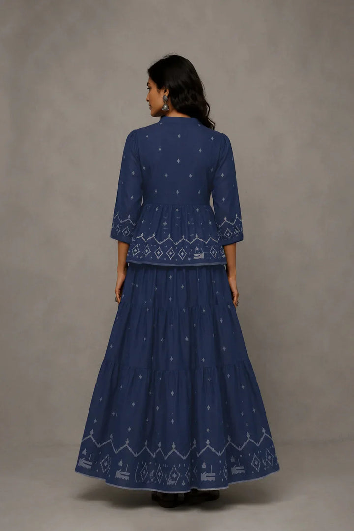 Handloom Indigo Blue Traditional Jamdani Skord | SHOBITAM