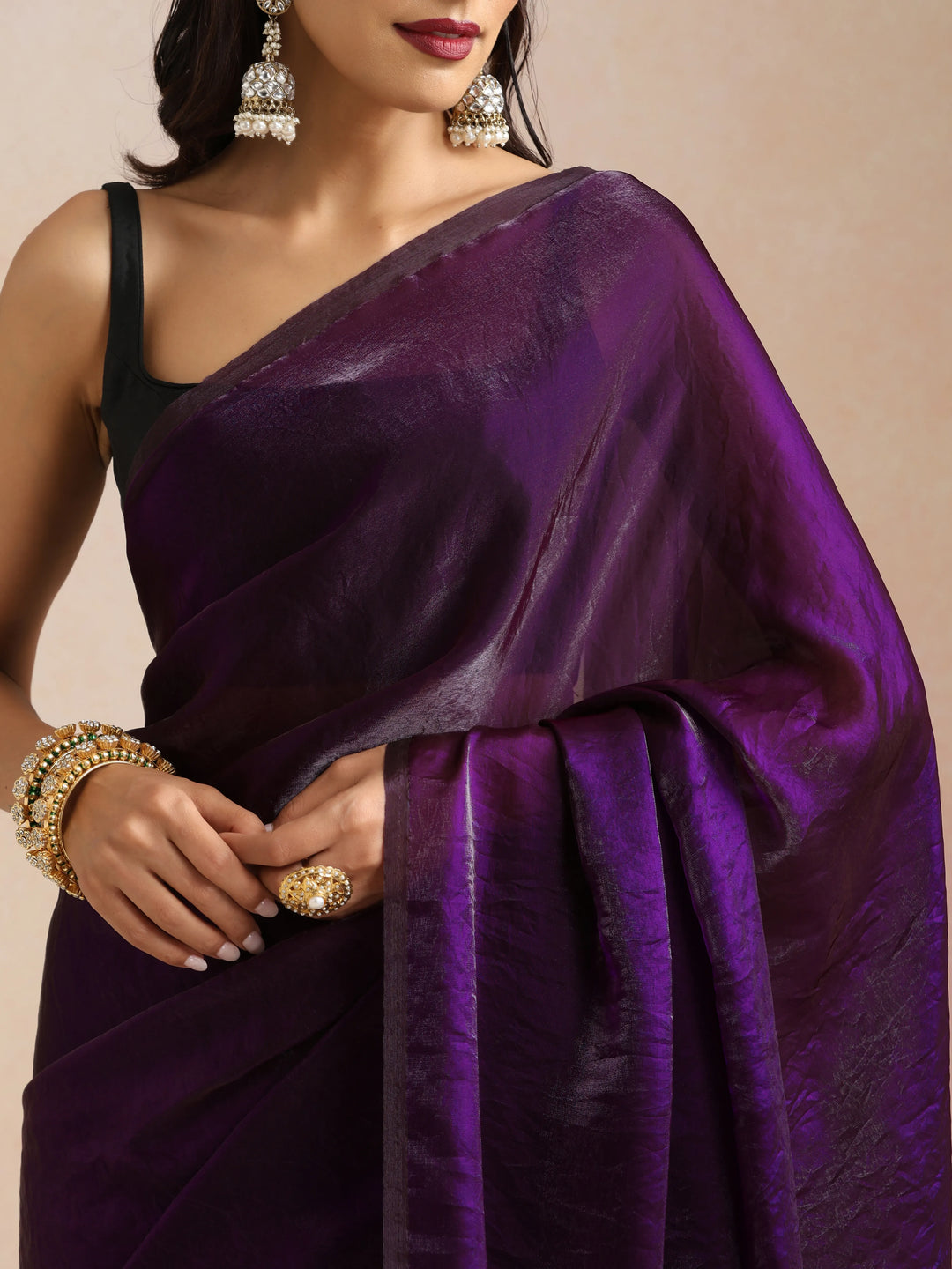 Purple Tissue Saree With Unstitched Blouse| SHOBITAM