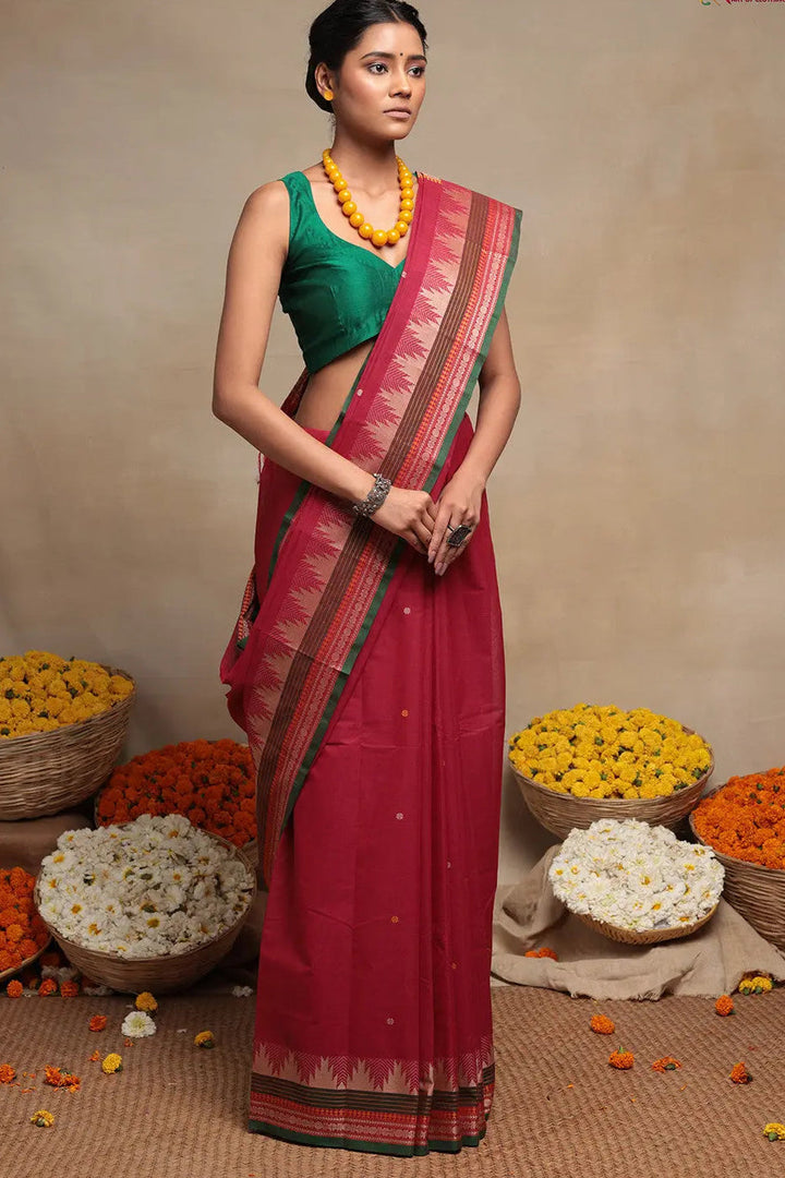 Magenta Pure Kanchi Cotton Saree | SHOBITAM
