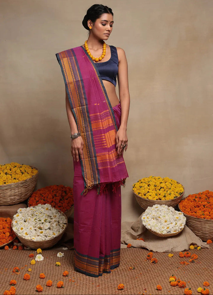 Pink Handloom Kanchi Cotton Saree | SHOBITAM