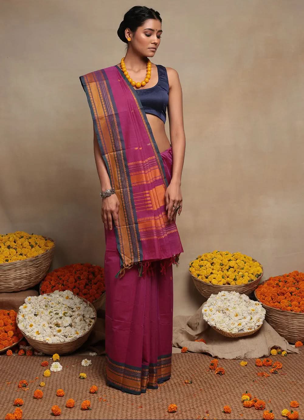 Pink Handloom Kanchi Cotton Saree | SHOBITAM