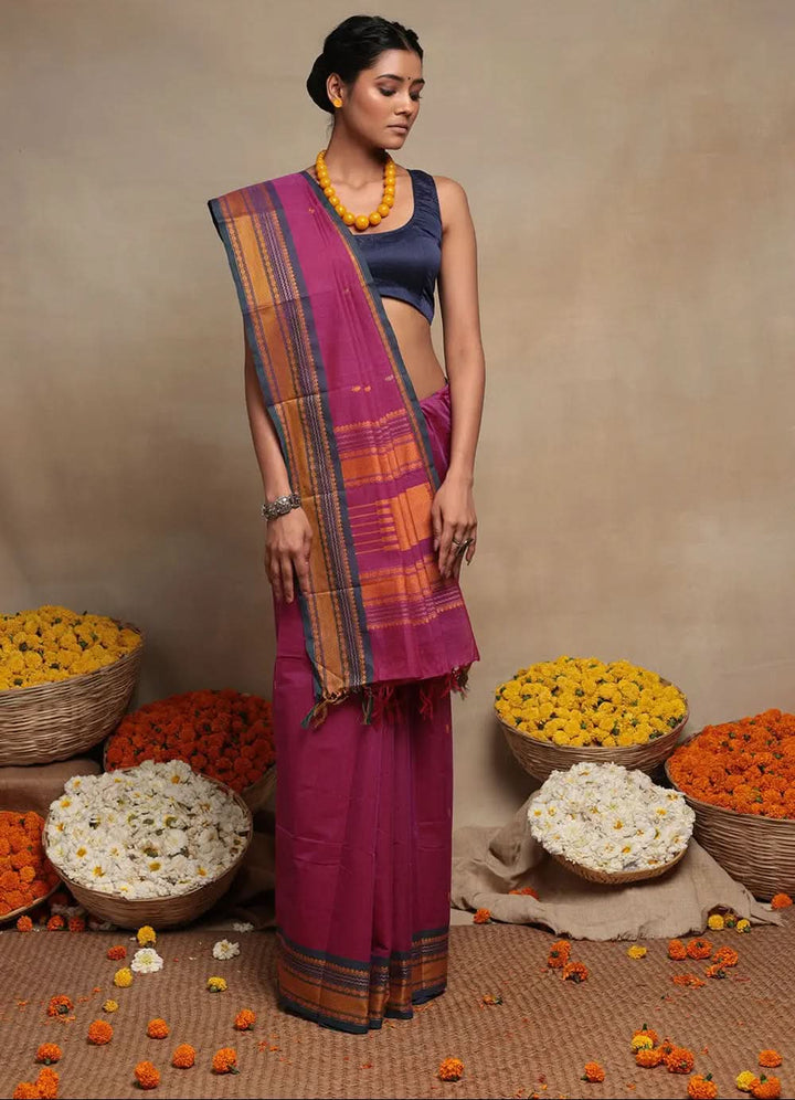 Pink Handloom Kanchi Cotton Saree | SHOBITAM