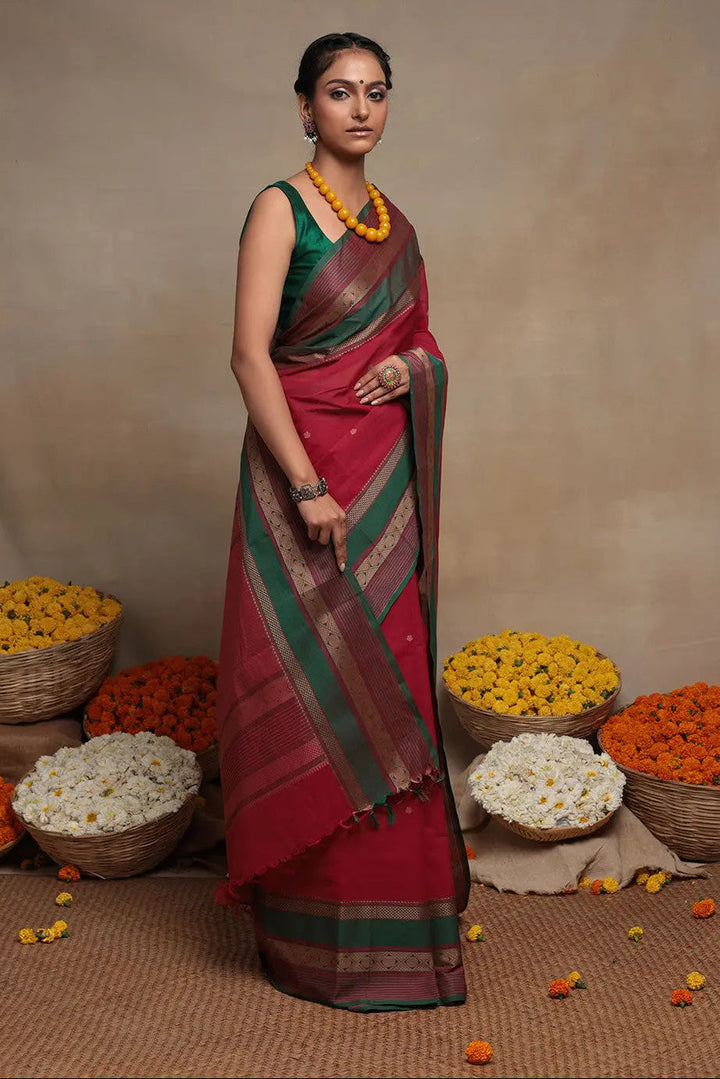 Handloom Rani Pure Cotton  Saree | SHOBITAM