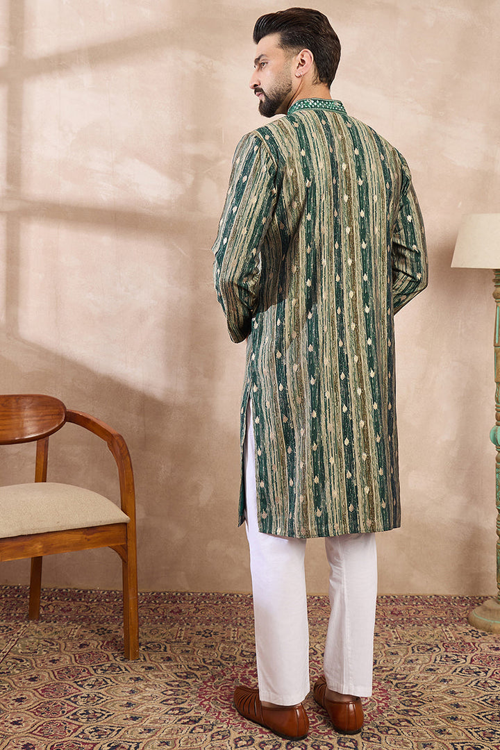 Green Silk Blend Abstract Printed Straight Kurta | SHOBITAM