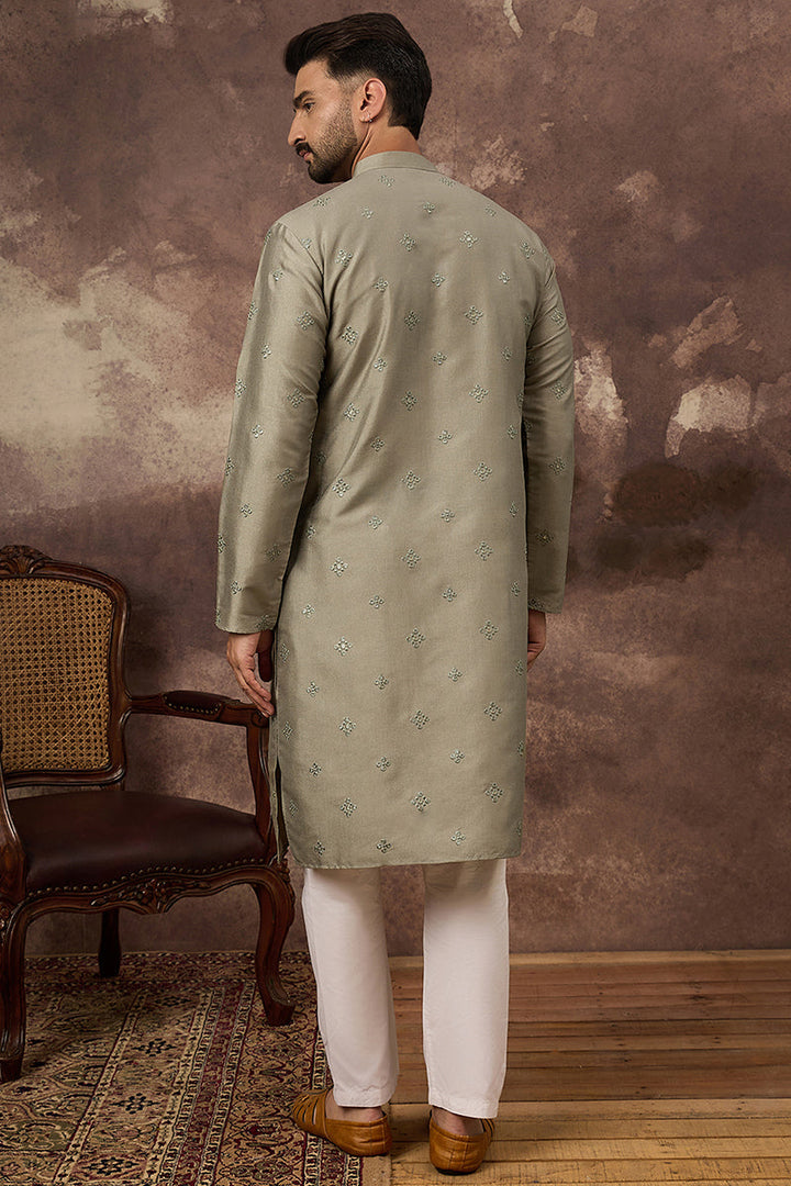 Mavue Silk Blend Solid Embroidered Straight Kurta with Trouser | SHOBITAM