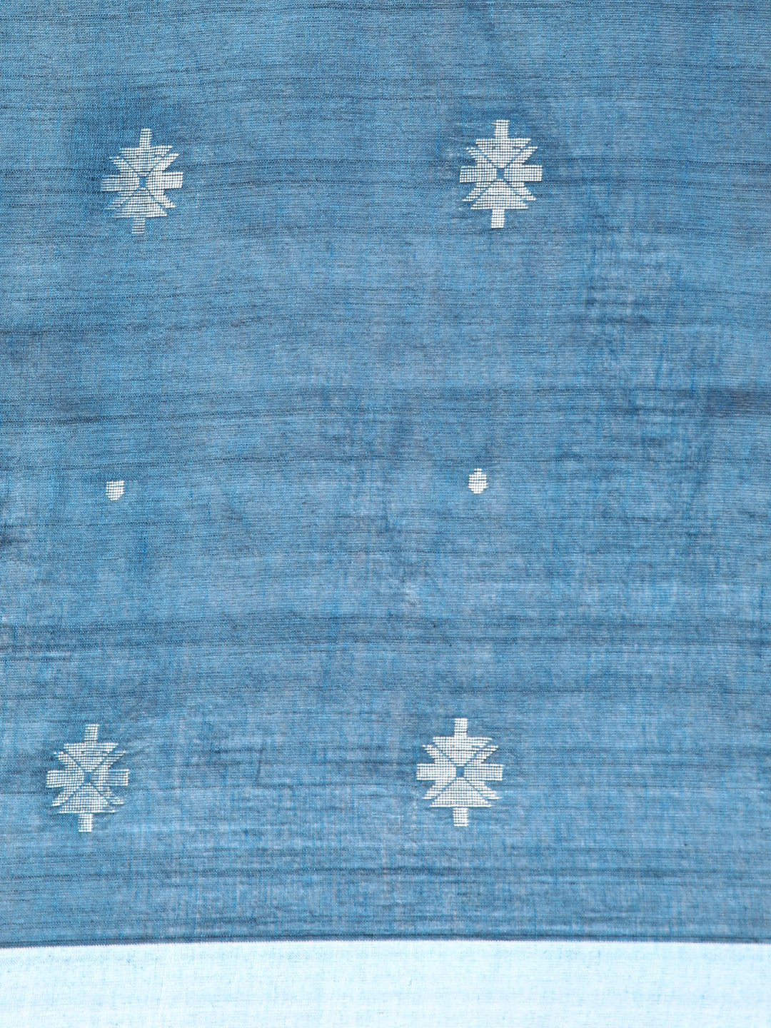 Blue Pure Cotton Saree with Minimal Border and Blouse piece