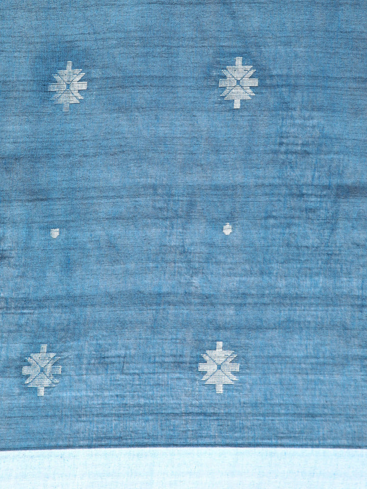 Blue Pure Cotton Saree with Minimal Border and Blouse piece