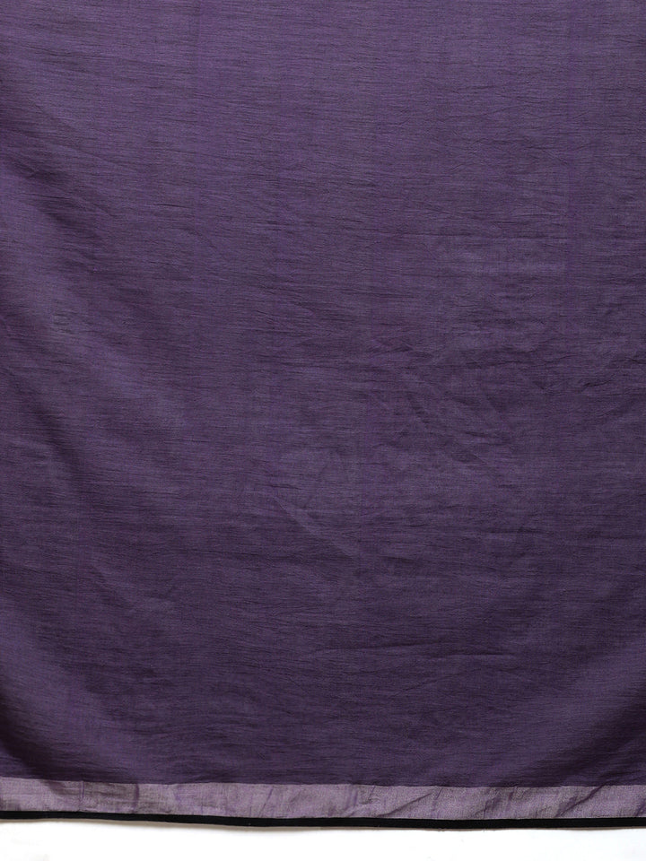 Purple Green Colour Block Cotton Saree with pompoms