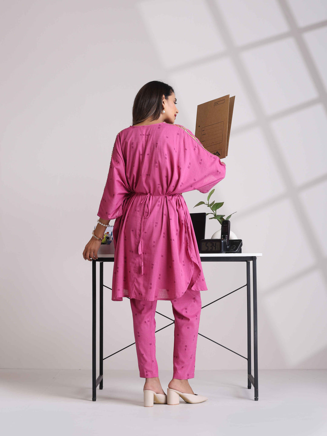 Pink Print Kaftan Kurta Co-ord Set | SHOBITAM