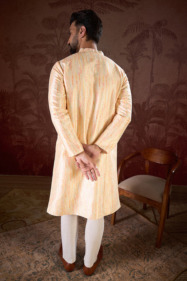 Cream Silk Blend Abstract Printed Straight Kurta With Trouser | SHOBITAM