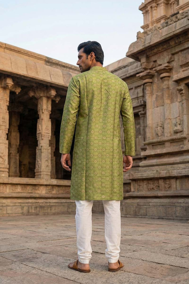 Green Silk Blend Printed Straight Kurta | SHOBITAM