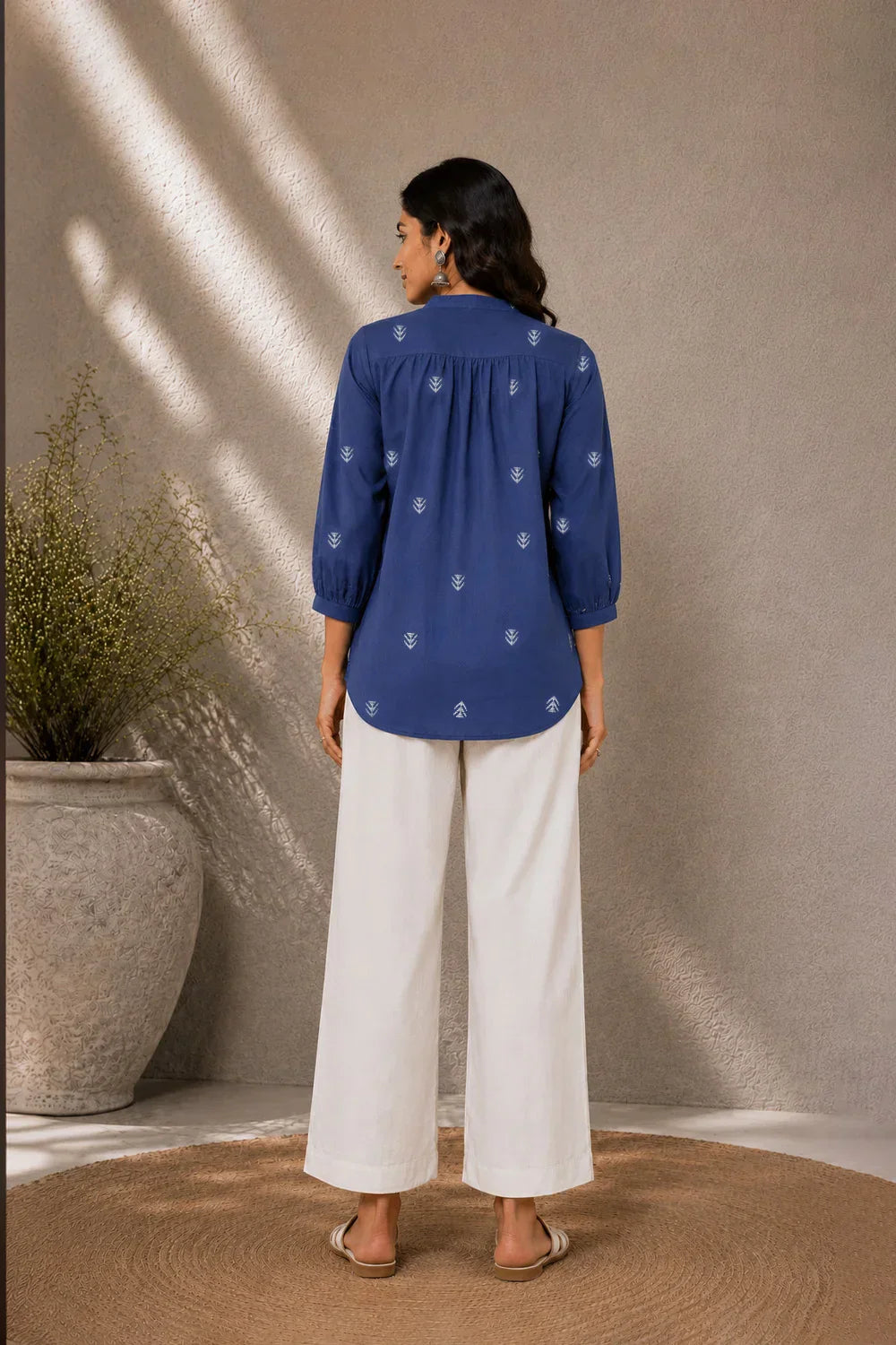 Blue Woven South Cotton Top | SHOBITAM