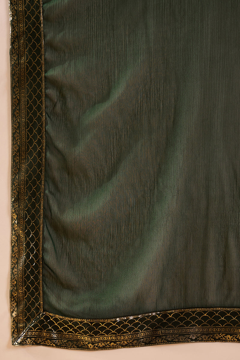 Green Silk Blend Woven Design Anarkali Suit Set | SHOBITAM