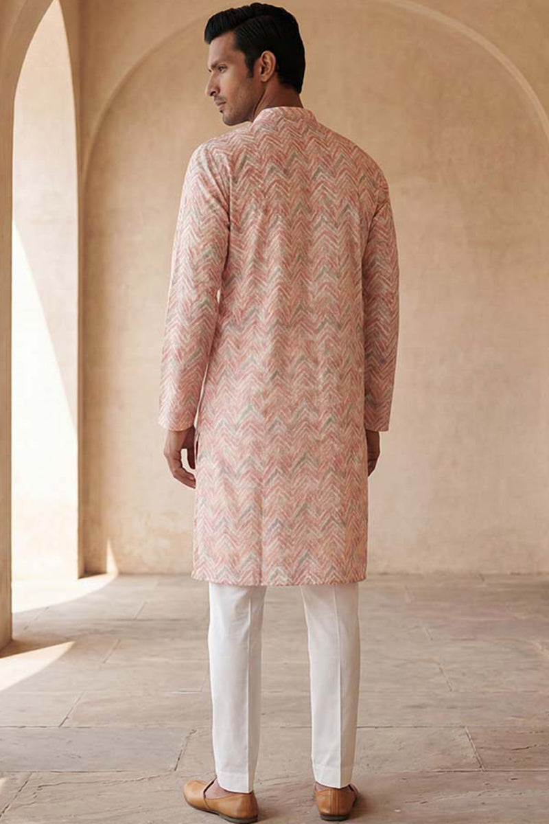 Peach Linen Printed Straight Kurta | SHOBITAM