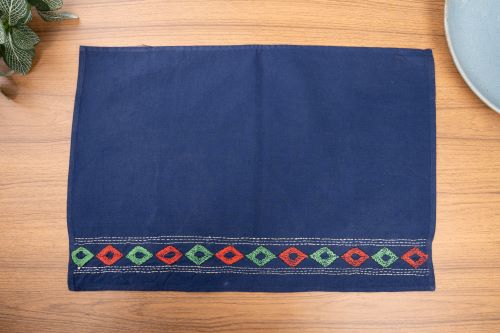 Blue, Red Kantha Cotton Table Mats- 4Pack | SHOBITAM