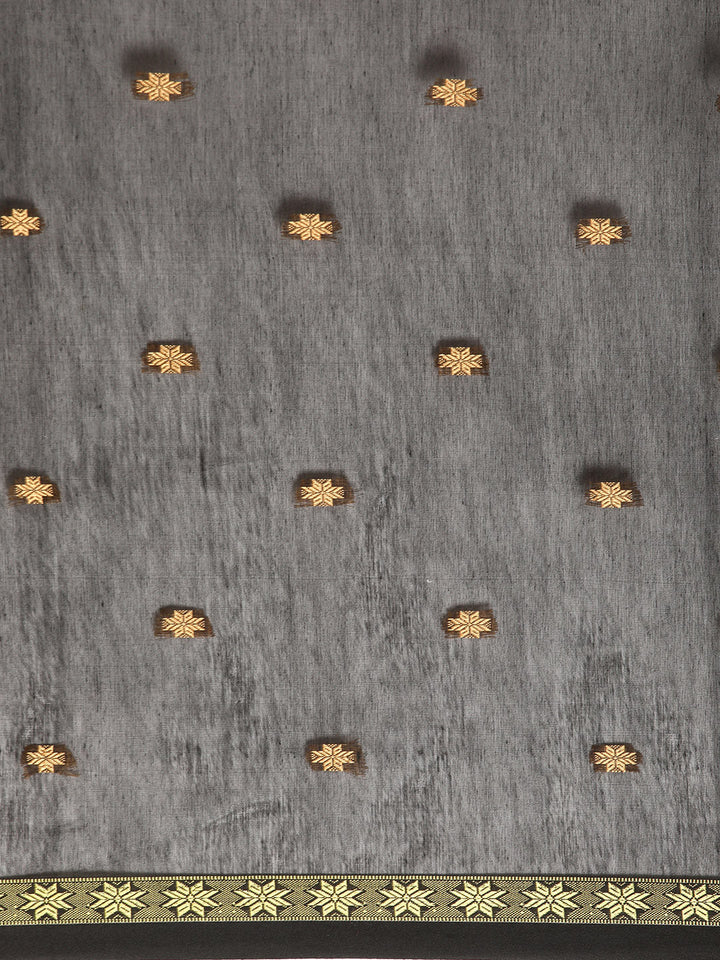 Black Zari Buti Silk Cotton Saree with blouse piece