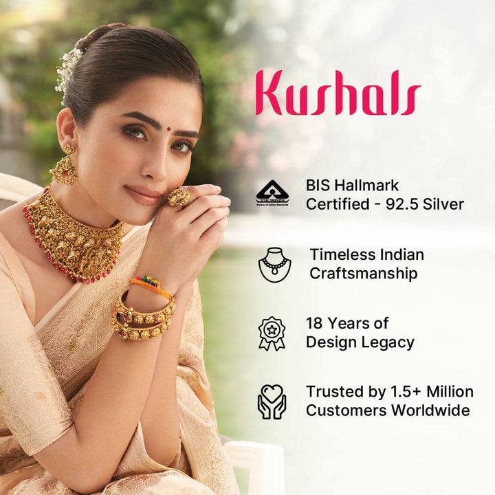 Pure 92.5 Silver Ethnic Gold-Plated Goddess Lakshmi Pendant with Gemstone Embellishments