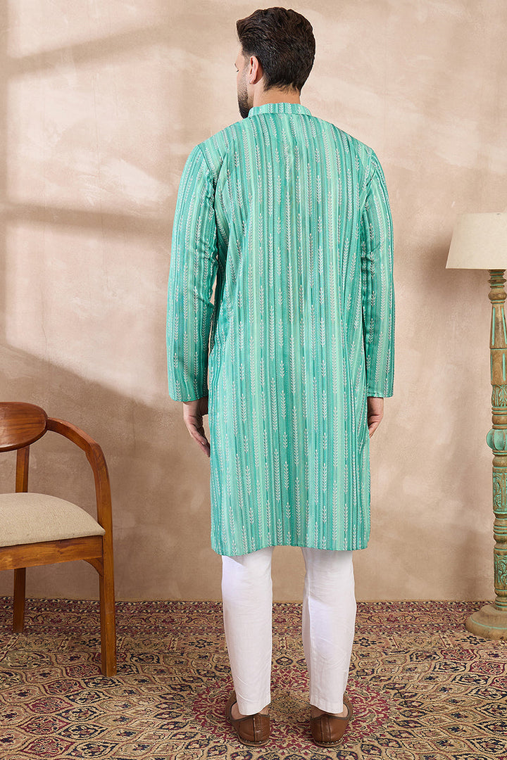 Green Silk Blend Floral Printed Straight Kurta With Trouser | SHOBITAM