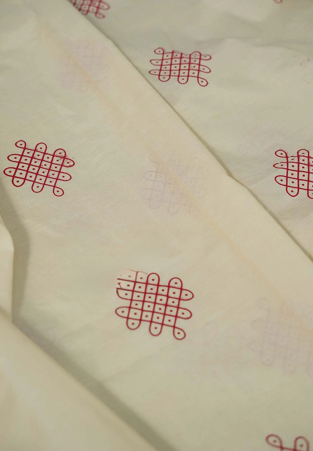 Bamboo Cotton Saree with Kolam Handblock Print | SHOBITAM