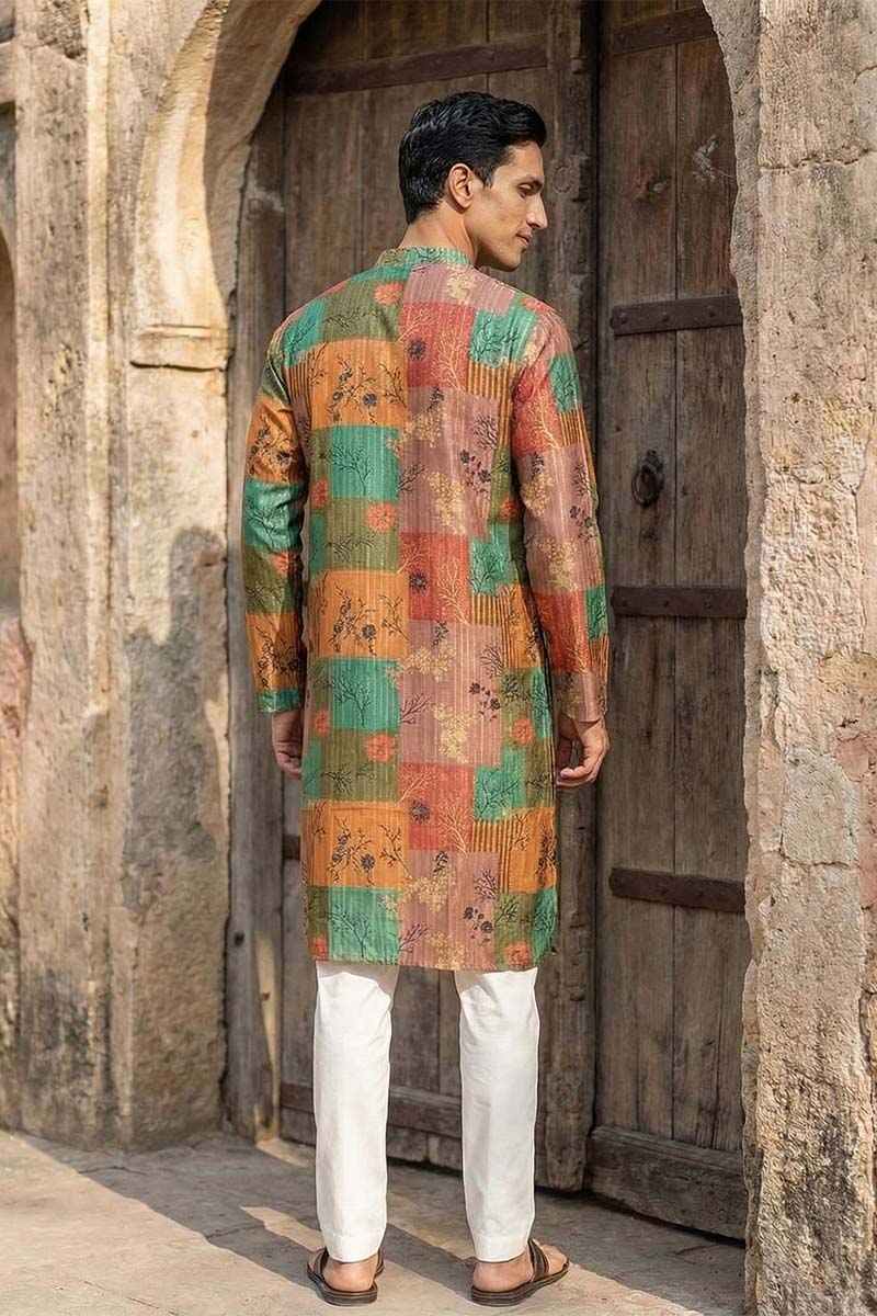 Multi Silk Blend Printed Straight Kurta | SHOBITAM