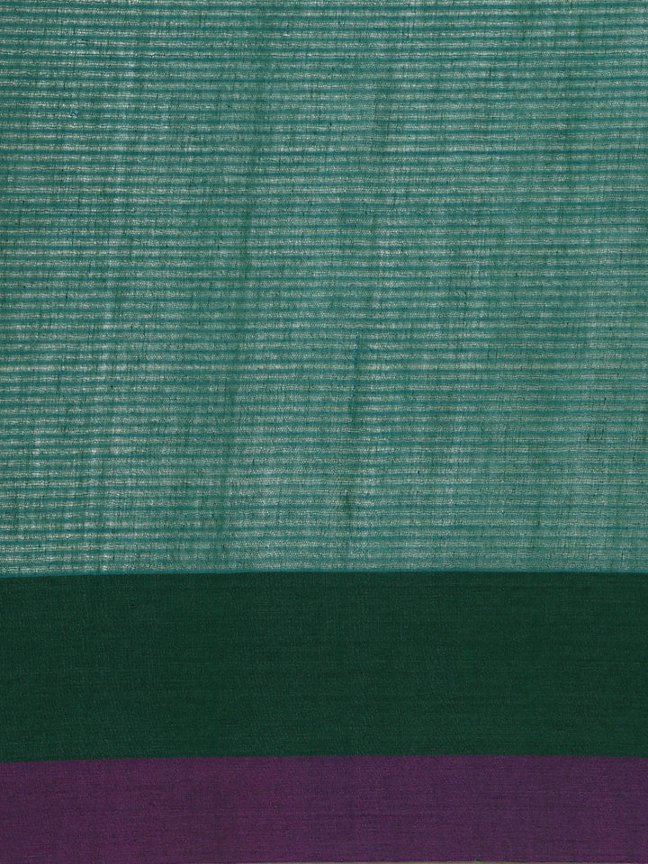 Green Purple Striped Cotton Saree | SHOBITAM