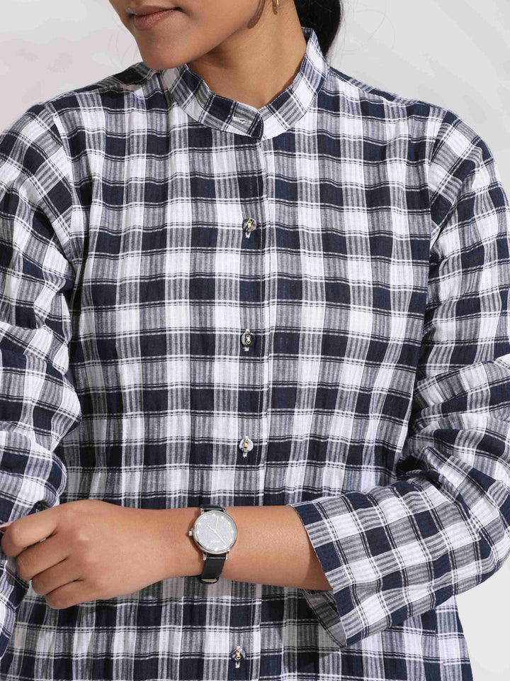 Blue Cotton Check Kurta Co-ord Set | SHOBITAM