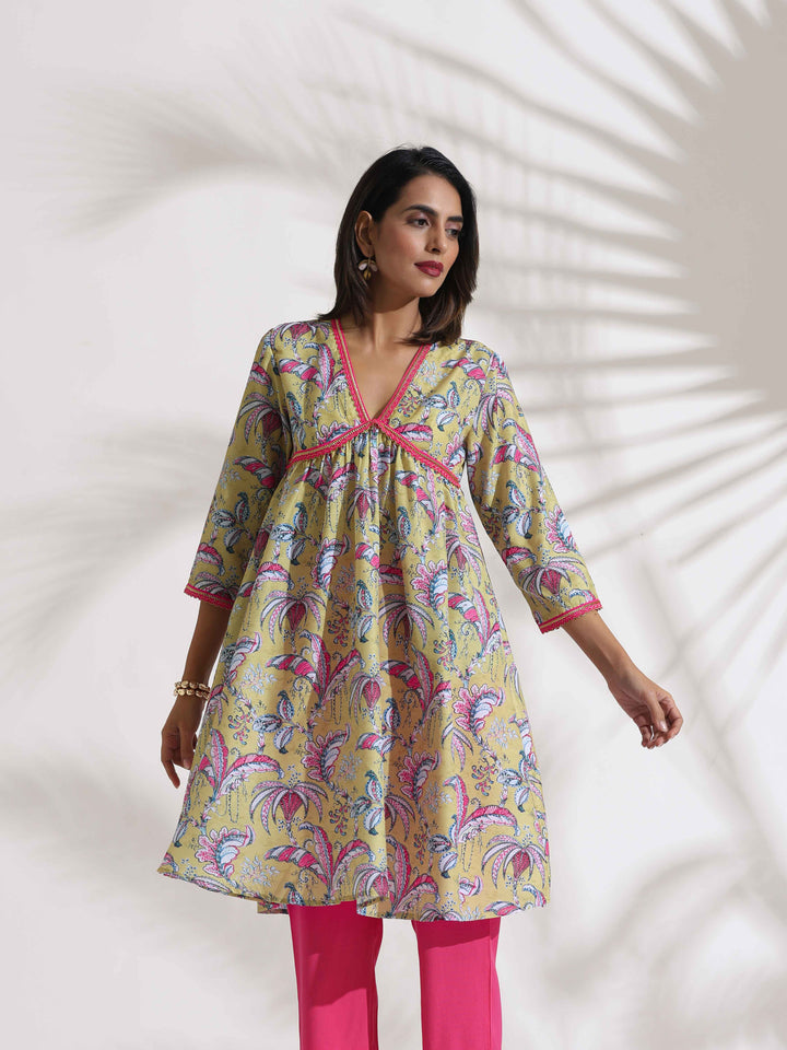 Yellow Print Anarkali Kurta Co-ord Set | SHOBITAM