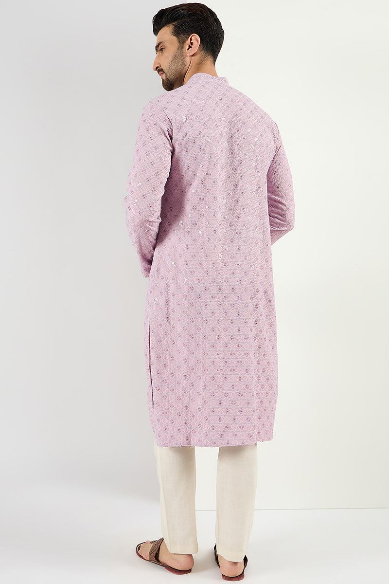 Purple Viscose Rayon Solid Embroidered Straight Kurta With Pant Set | SHOBITAM