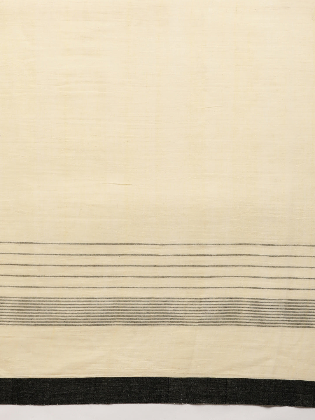 Yellow Cream Colour Block Cotton Saree with pompoms