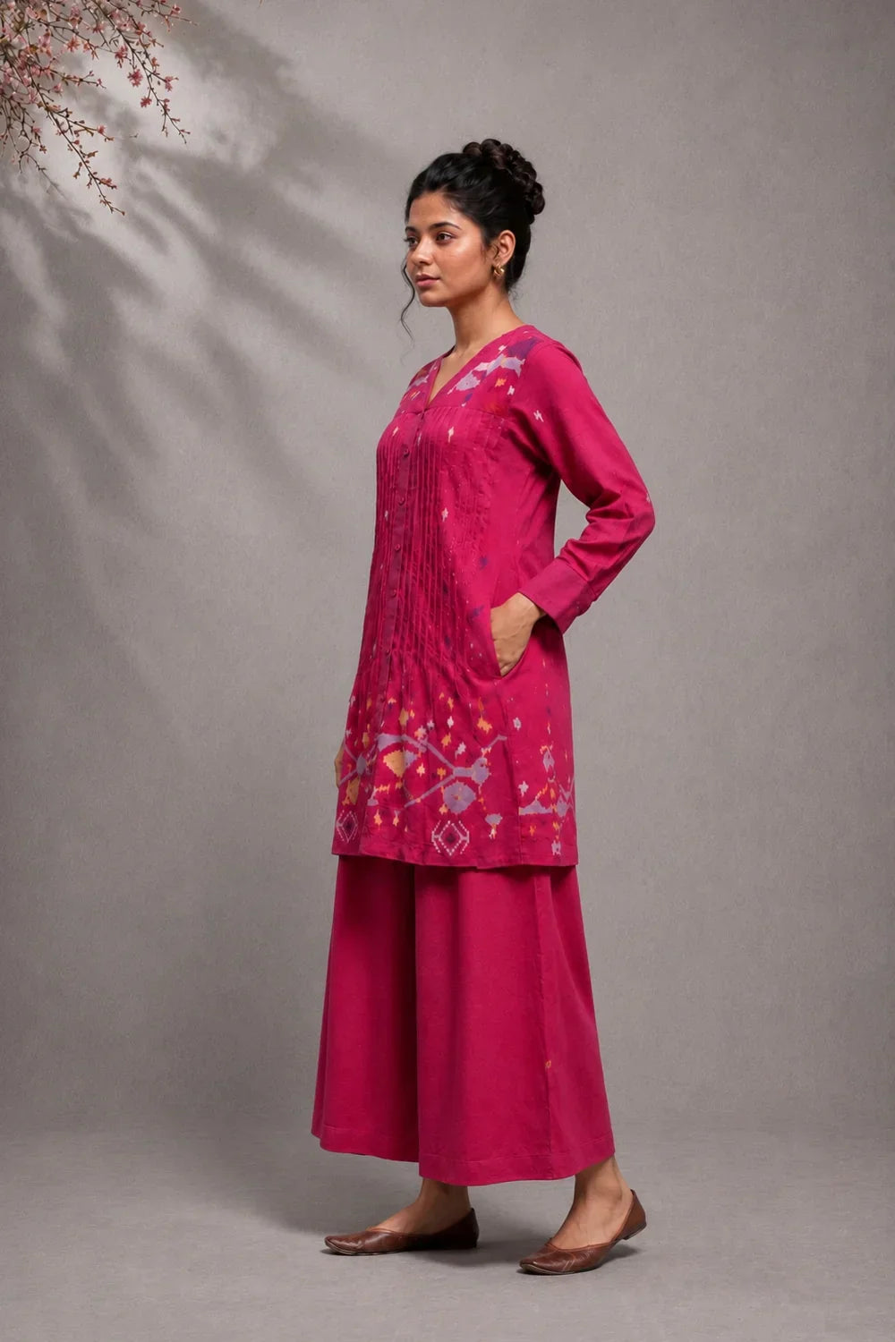 Fuchsia Pink Jamdani Co-ord Set | SHOBITAM