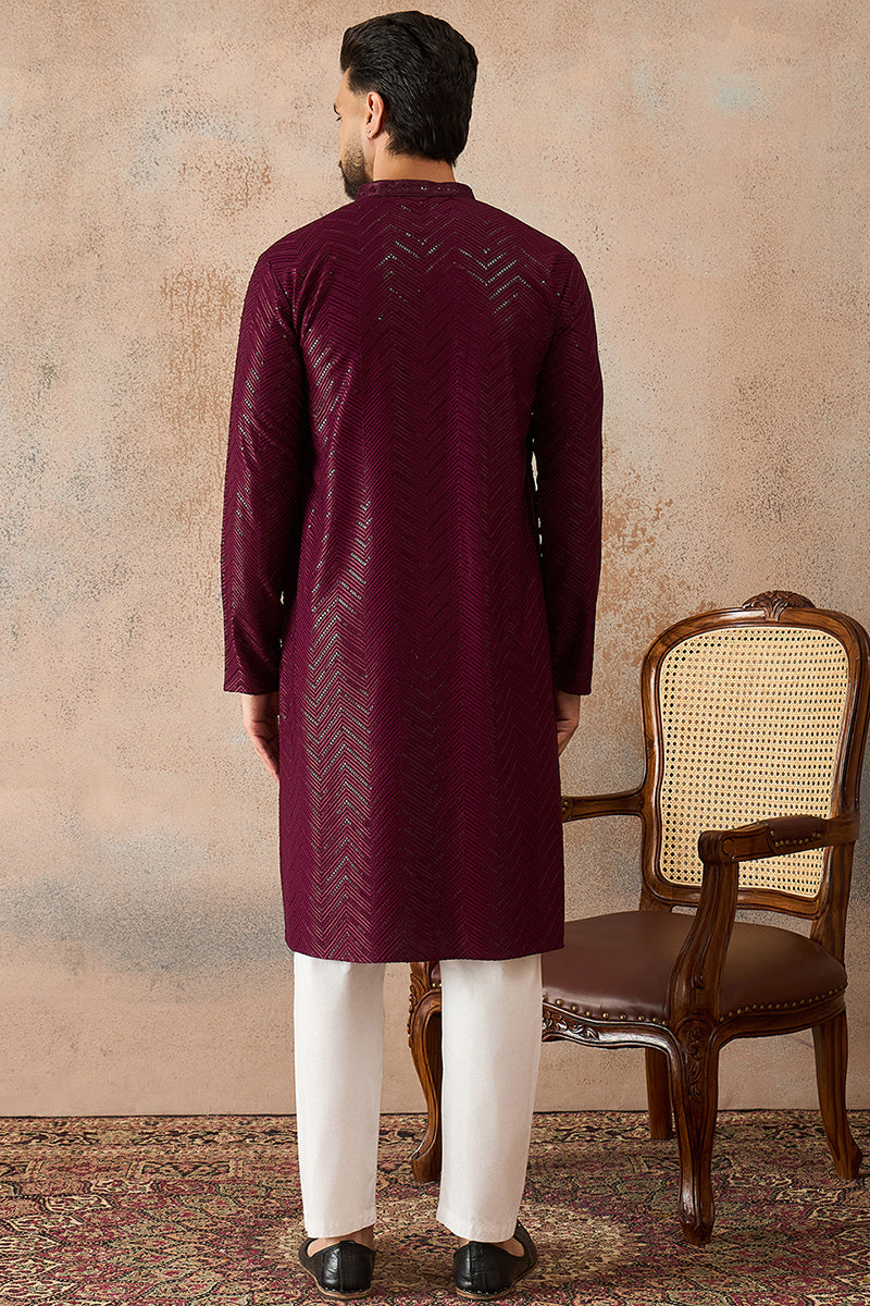 Purple Rayon Embroidered Straight Kurta | SHOBITAM