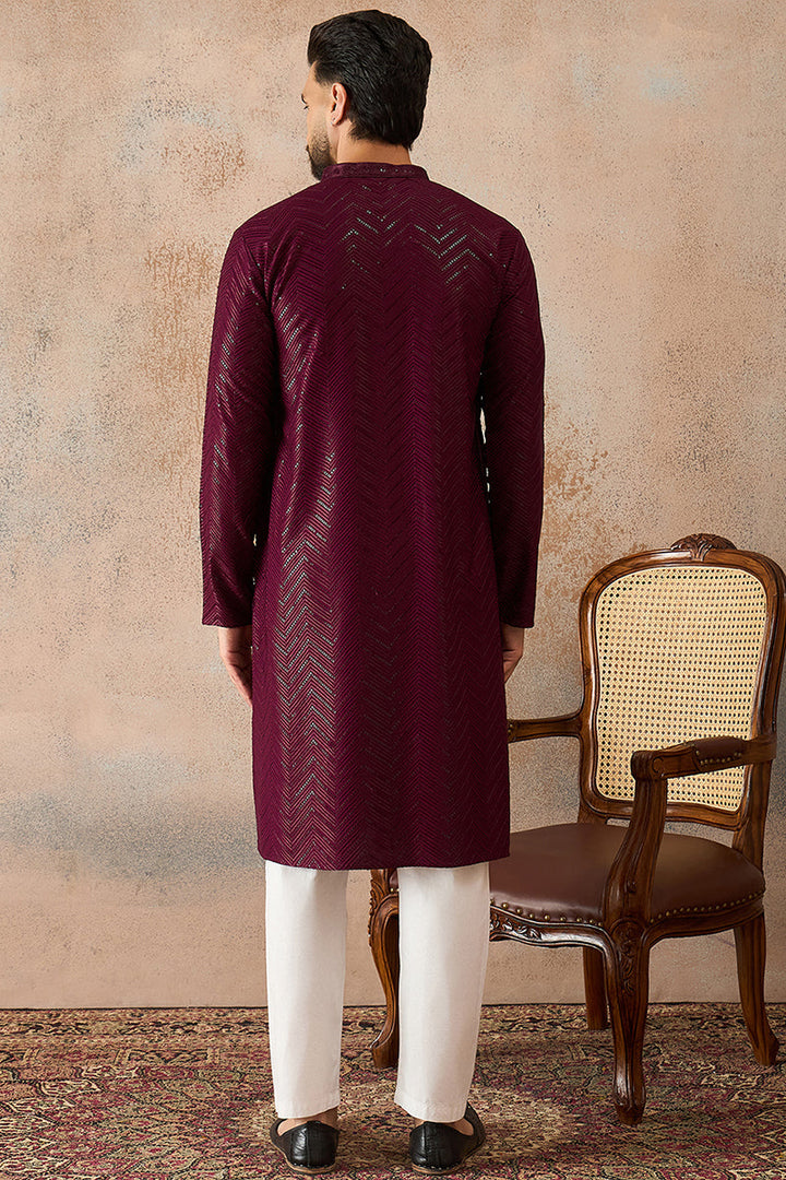 Purple Rayon Embroidered Straight Kurta | SHOBITAM