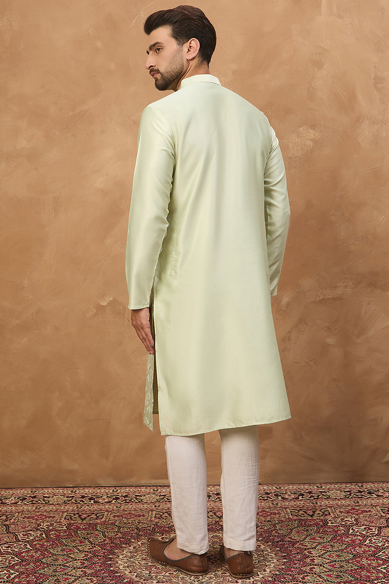 Peach Silk Blend Solid Embroidered Straight Kurta | SHOBITAM