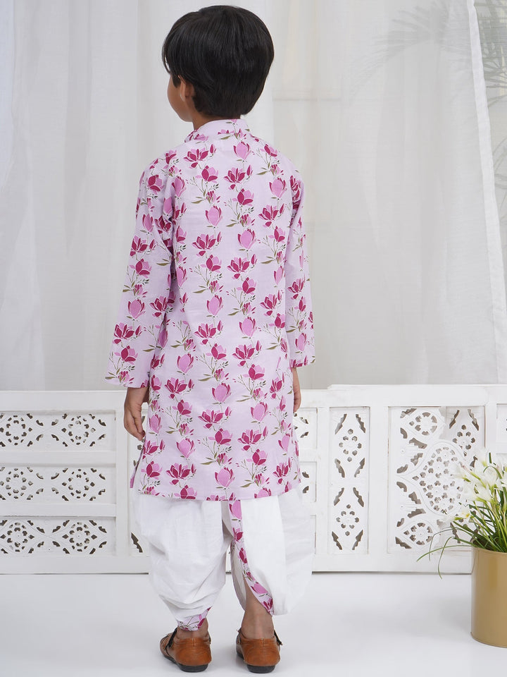 Boys Lavender Cotton Lotus Kurta Dhoti Set | SHOBITAM